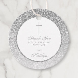 Elegant Silver Glitter Confirmation Or Baptism Favour Tags