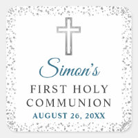 Elegant Silver Glitter Cross First Holy Communion
