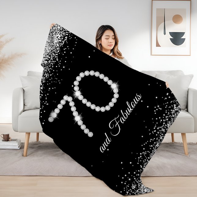 Elegant Silver Glitter & Diamonds 70 and Fabulous Sherpa Blanket (Luxury Diamonds 70 and Fablulous Blanket)