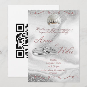 Elegant Silver Glitter Disco Ball Pink Wedding Invitation
