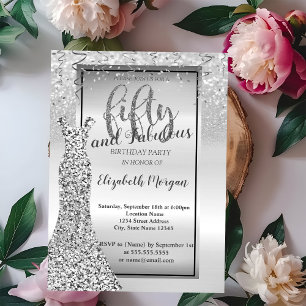 Elegant Silver  Glitter Dress 50th Birthday Party Invitation