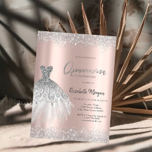 Elegant Silver Glitter Dress Dusty Quinceañera Invitation