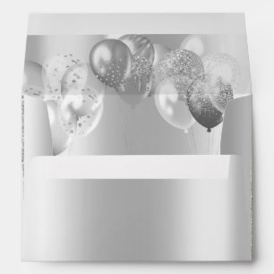 Elegant Silver Glitter Drips Balloons Silver Envelope