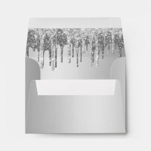 Elegant silver glitter drips envelope