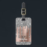 Elegant Silver Glitter Drips Pink Metal Monogram Luggage Tag<br><div class="desc">Modern, girly silver grey glitter drips name and monogrammed luggage tag. This design features silver grey (grey) glitter sparkle drips on pink rose gold brushed metal background with custom personalised monogram initial and first name text template. Perfect feminine gift. Please note, this design is printed photo effect. If you need...</div>