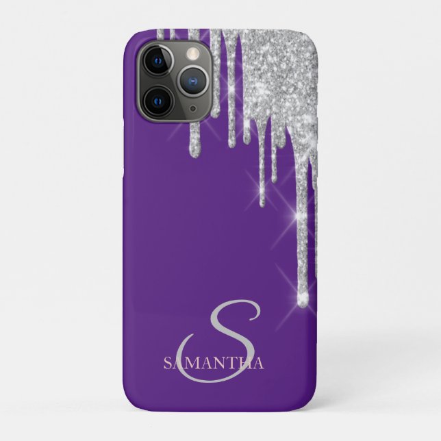 Elegant Silver Glitter Drips Violet Case-Mate iPhone Case (Back)