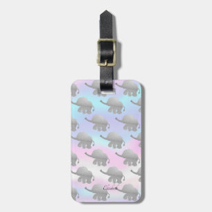 Elegant Silver Glitter Elephants Holographic Luggage Tag