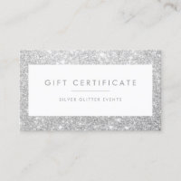 Elegant Silver Glitter Gift Certificate Card