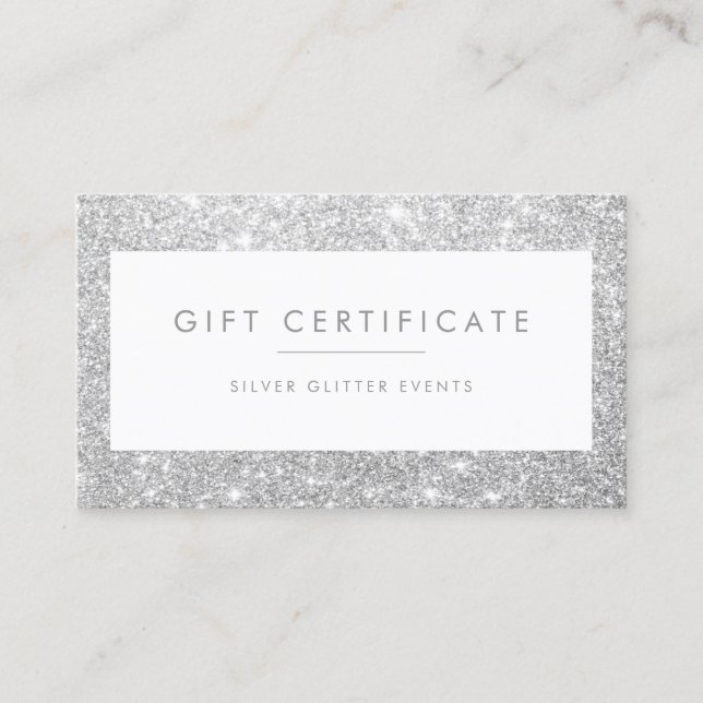 Elegant Silver Glitter Gift Certificate Card (Front)