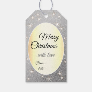 Elegant Silver Glitter Gold Effect Christmas Glam Gift Tags