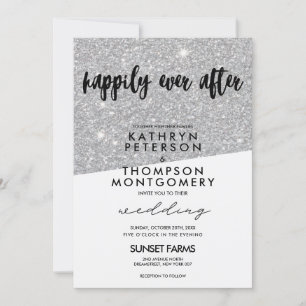 Elegant Silver Glitter Happily Ever After Wedding Invitation