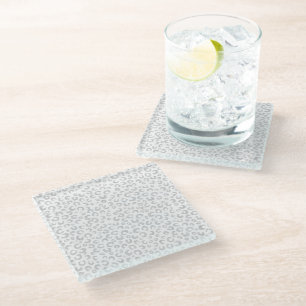 Elegant Silver Glitter Leopard Pattern Glass Coaster