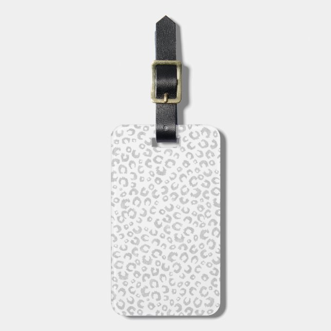 Elegant Silver Glitter Leopard Pattern Luggage Tag (Front Vertical)