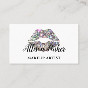 Elegant Silver Glitter Lips Makeup Artist Business Card