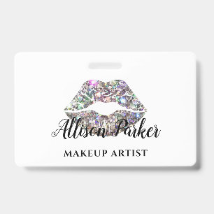 Elegant Silver Glitter Lips Makeup Artist  ID Badge