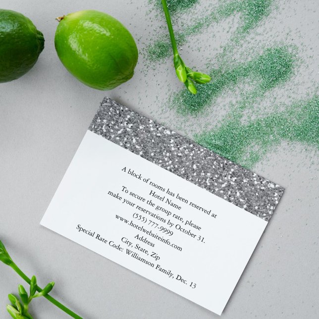 Elegant Silver Glitter Look Hotel and Directions Enclosure Card (Creator Uploaded)