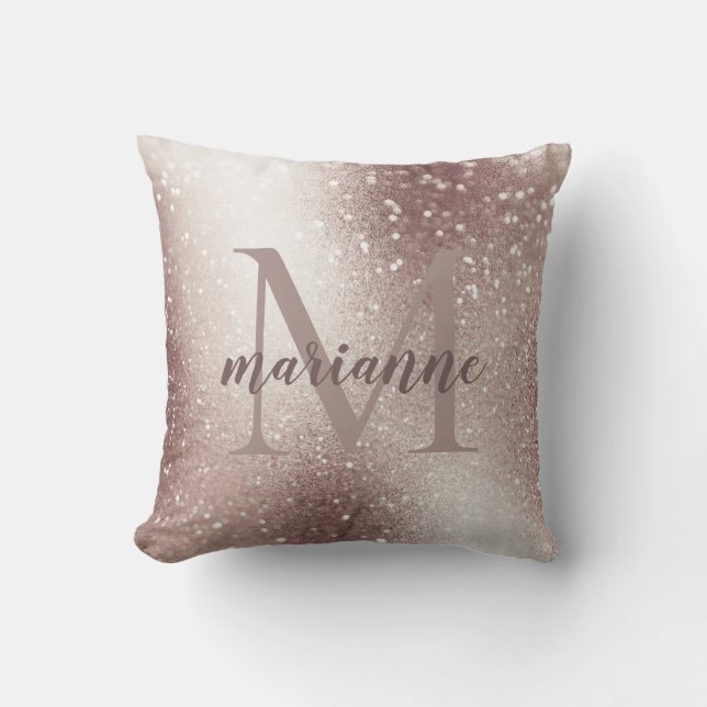 Elegant Silver Glitter Monogram Custom Name Cushion (Front)
