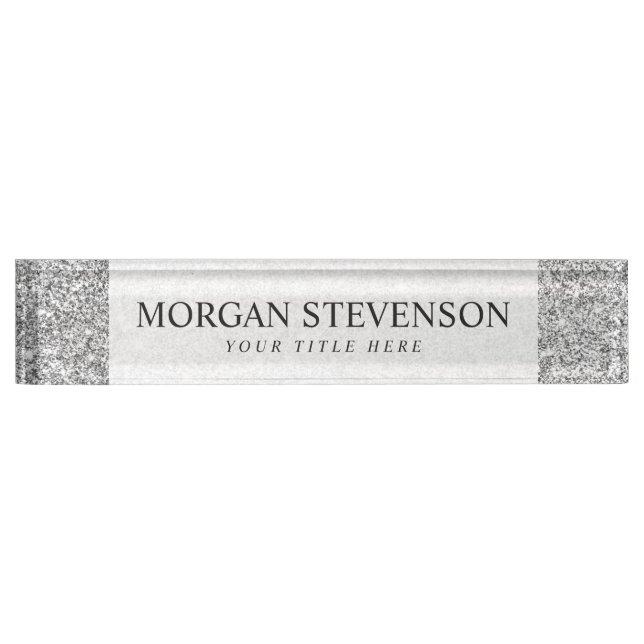 Elegant Silver Glitter Nameplate (Front)