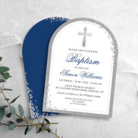 Elegant Silver Glitter Navy Blue Baptism Arch