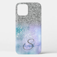 Elegant Silver Glitter Ombre,Diamonds Monogram