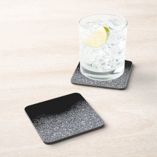 Elegant Silver Glitter on Black. Coasters