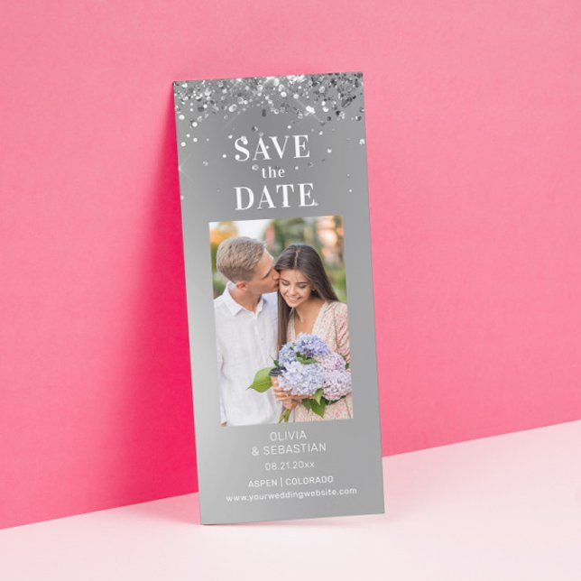 Elegant Silver Glitter Photo Wedding Save The Date (Creator Uploaded)