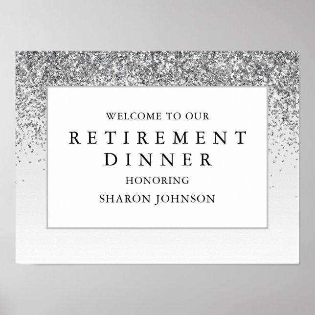Elegant Silver Glitter Retirement Party Welcome Poster (Front)