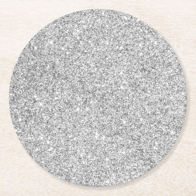 Elegant Silver Glitter Round Paper Coaster (Front)