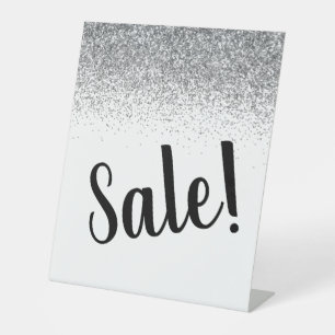 Elegant Silver Glitter Sale Business Pedestal Sign