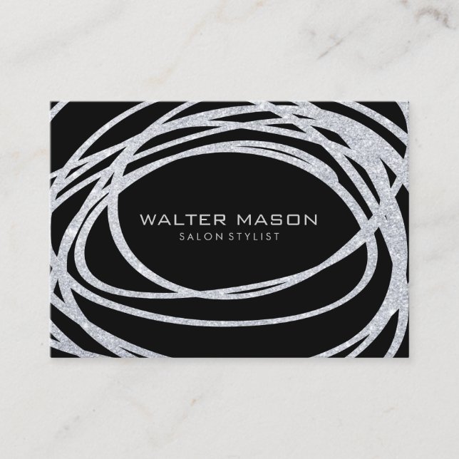 Elegant Silver Glitter Scribble Business Card (Front)