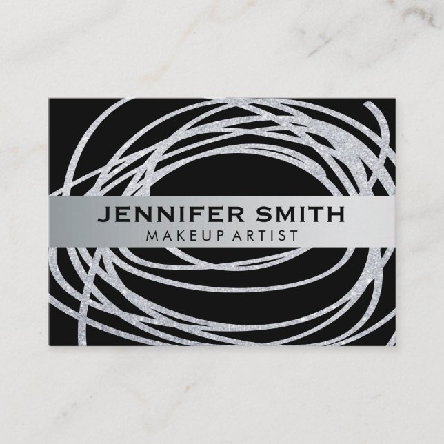 Elegant Silver Glitter Scribble Business Card (Front)