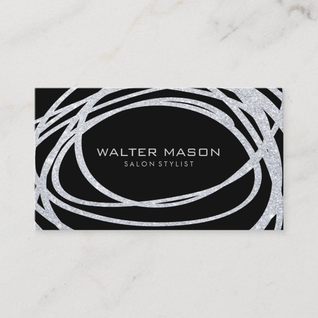 Elegant Silver Glitter Scribble Business Card (Front)