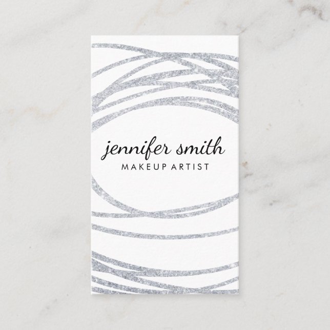 Elegant Silver Glitter Scribble Business Card (Front)