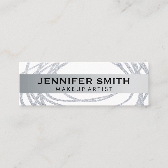 Elegant Silver Glitter Scribble Mini Business Card (Front)