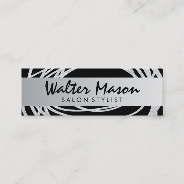 Elegant Silver Glitter Scribble Mini Business Card (Front)