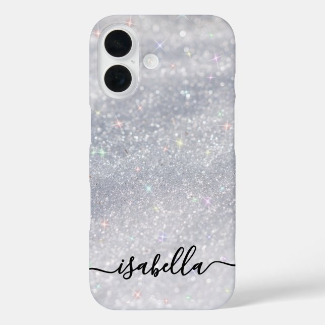 Elegant Silver Glitter Script | Custom Name Case-Mate iPhone Case (Back)