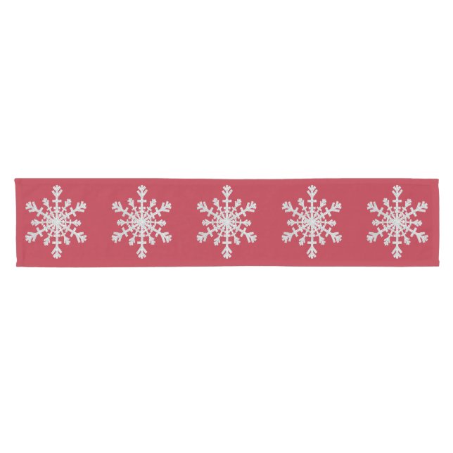 Elegant Silver Glitter Snowflake on Christmas Red Short Table Runner (Horizontal)