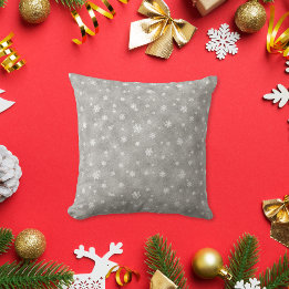 Elegant Silver Glitter Stars Snowflakes Cushion
