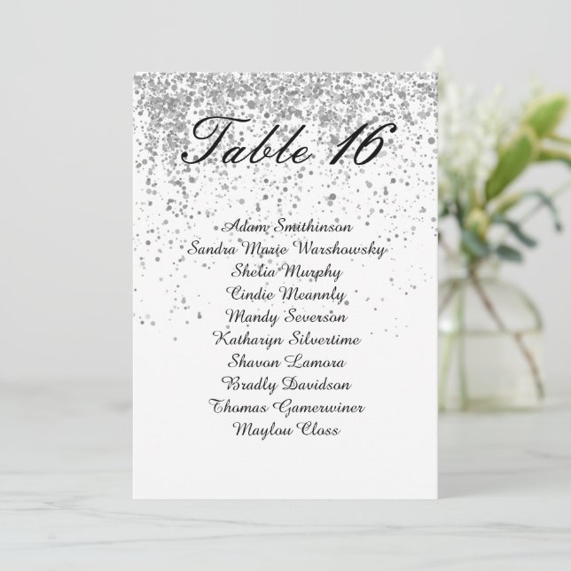 Elegant Silver glitter Table Number Seating Charts (Standing Front)