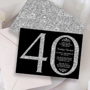 Elegant Silver Glitter Typography 40th Birthday Invitation