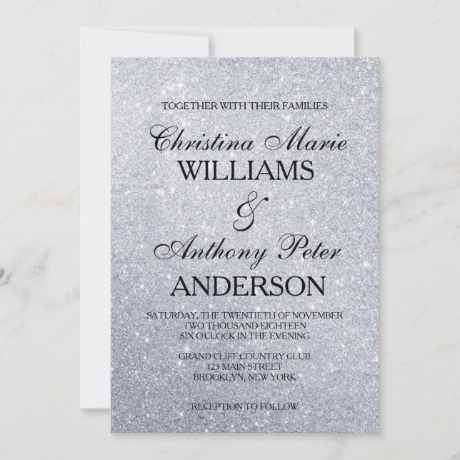 Elegant Silver Glitter Wedding Invitation (Front)