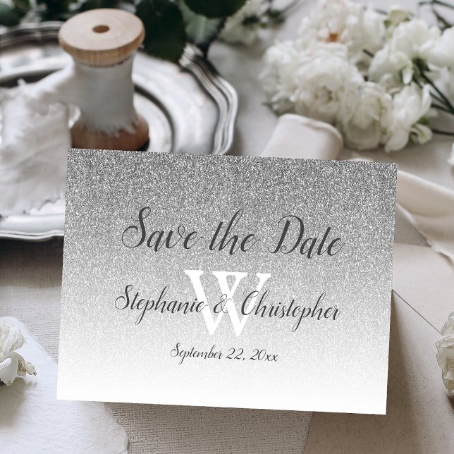 Elegant Silver Glitter Wedding Save the Date Postcard (Creator Uploaded)