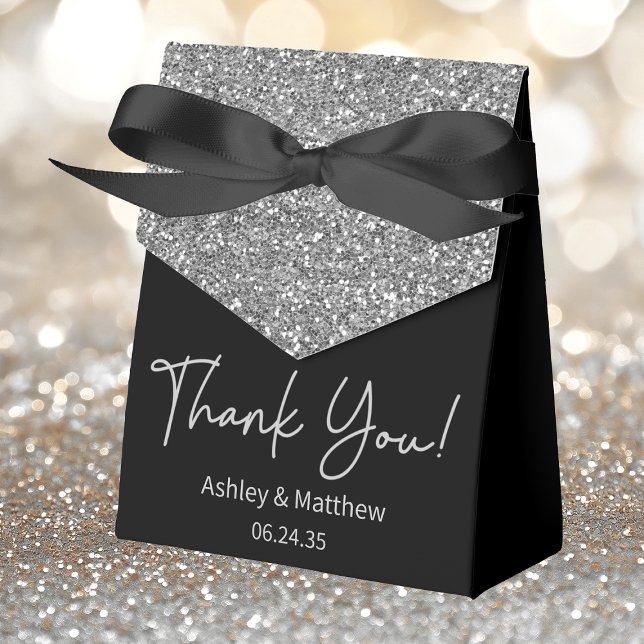 Elegant Silver Glitter Wedding Thank You Favour Box (Creator Uploaded)