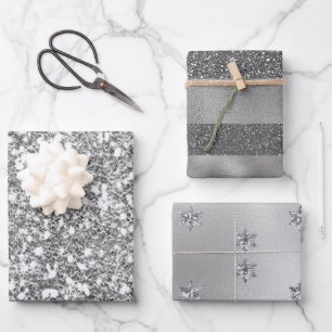 Elegant Silver Glitter Wrapping Paper Sheets