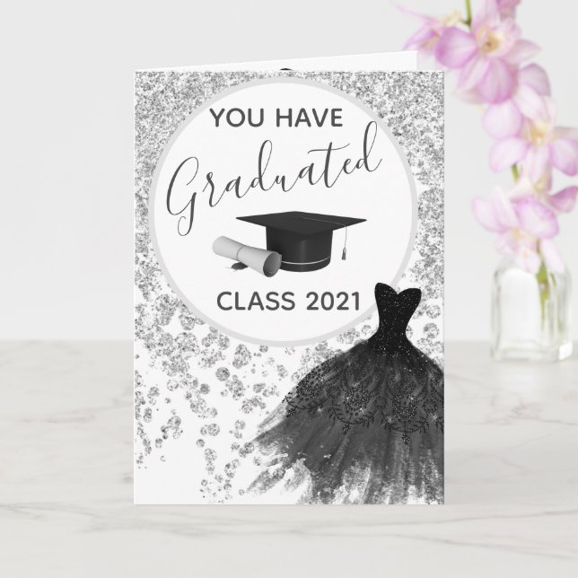 Elegant Silver Glitter You Can Wear the Dress Grad Card (Orchid)