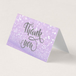 Elegant Silver Glittery Bokeh Thank You Card