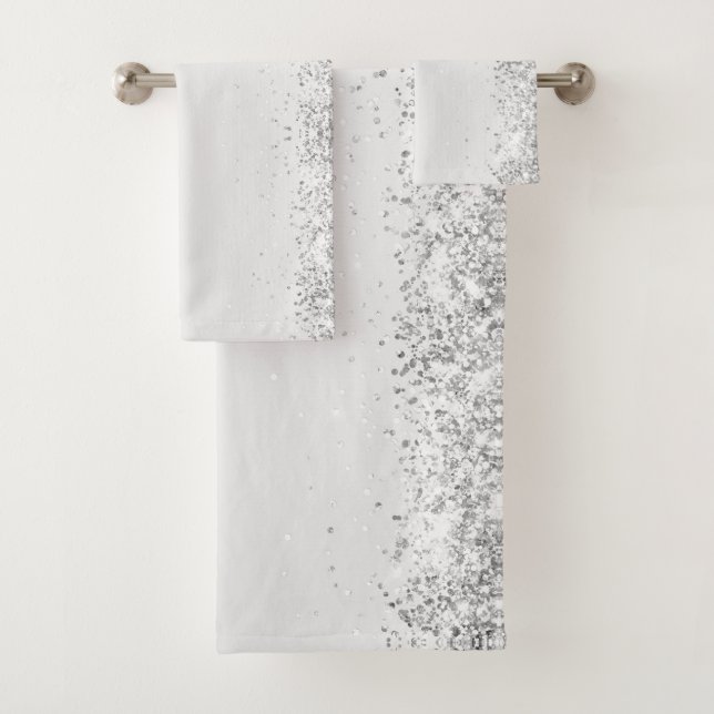 Elegant Silver Glittery Glam Bath Towel Set (Insitu)