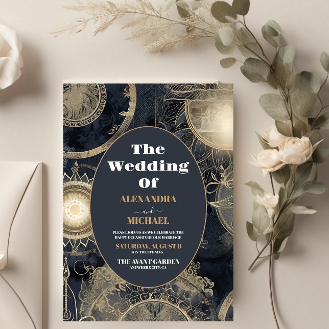 Elegant Silver Gold Celestial Wedding Invitation (Creator Uploaded)