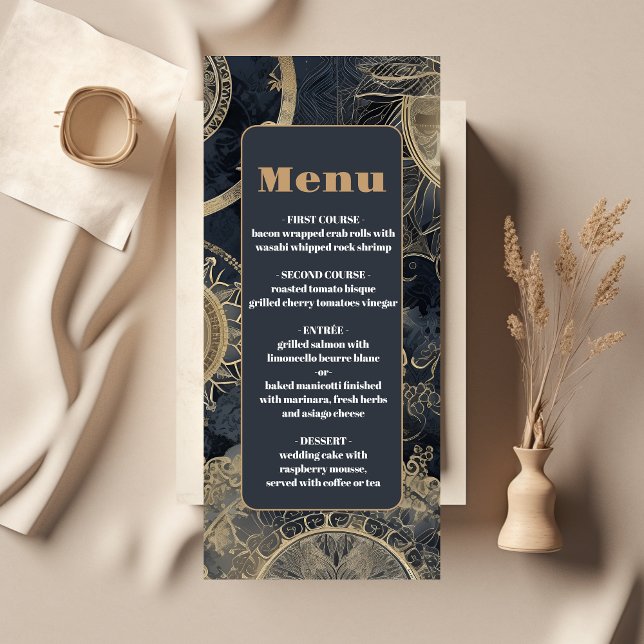 Elegant Silver Gold Celestial Wedding Menu (Creator Uploaded)