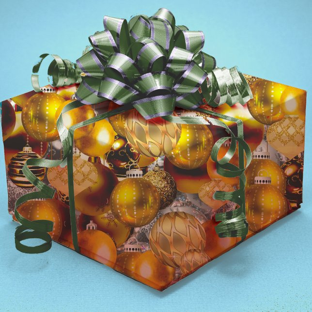 Elegant silver gold Christmas ornaments holidays W Wrapping Paper (Creator Uploaded)